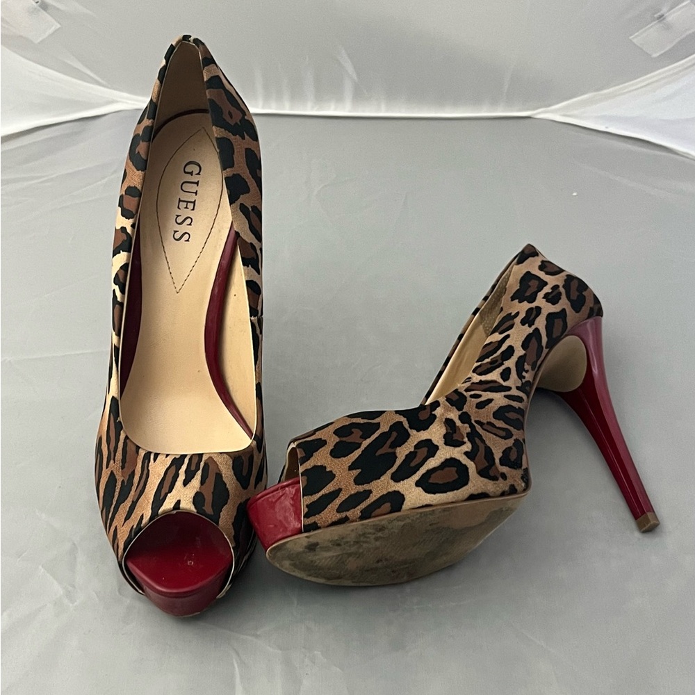 Guess Red and Brown Peep Toe Heels